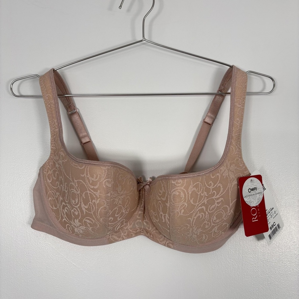 NWT‎ Rosme Bra Womens 42C Beige Lace T-Shirt Coverage Lightly Lined Underwire